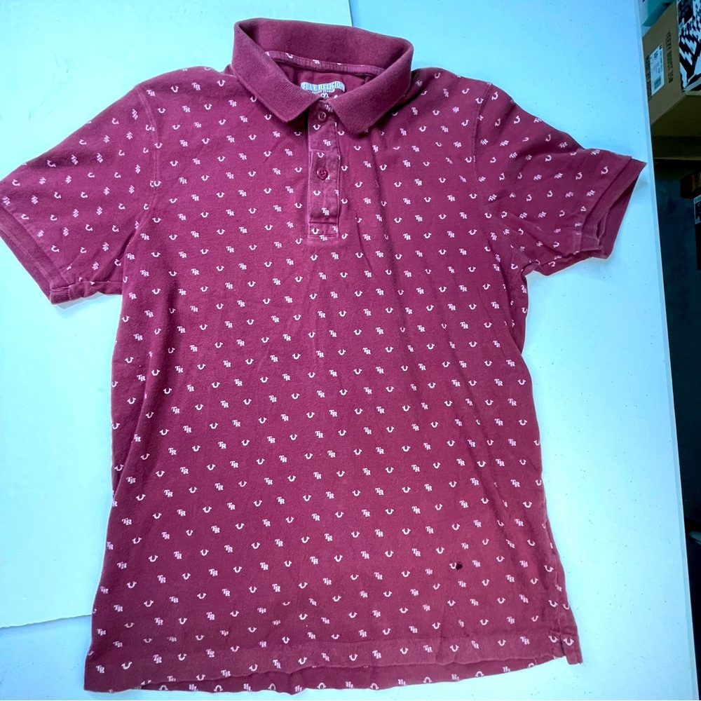 True Religion Mens Medium Size Maroon Short Sleeve Polo